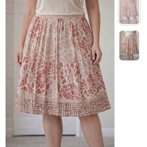 Elie Tahari Tan & Red Floral A-Line Skirt | Size 14 | Fully Lined